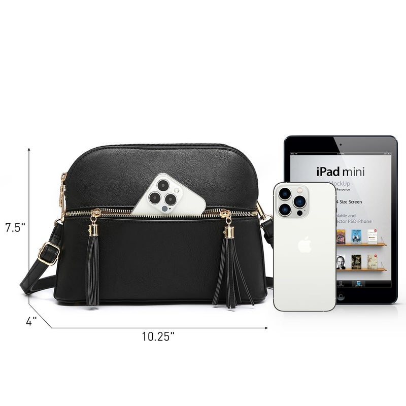 Dasein Women Tassel Zipper Pocket Crossbody Bag Shoulder Purse Fashion Travel Bag with Multi Pockets(1-Black) - Image 4